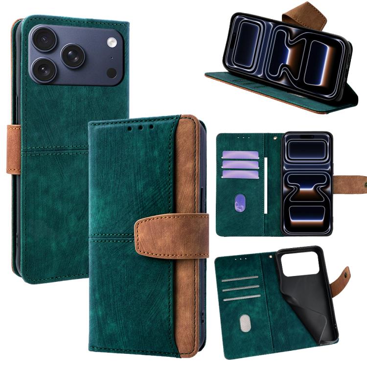 For iPhone 17 Pro Color Stitching Skin Feel Leather RFID Blocking Phone Case(Green)