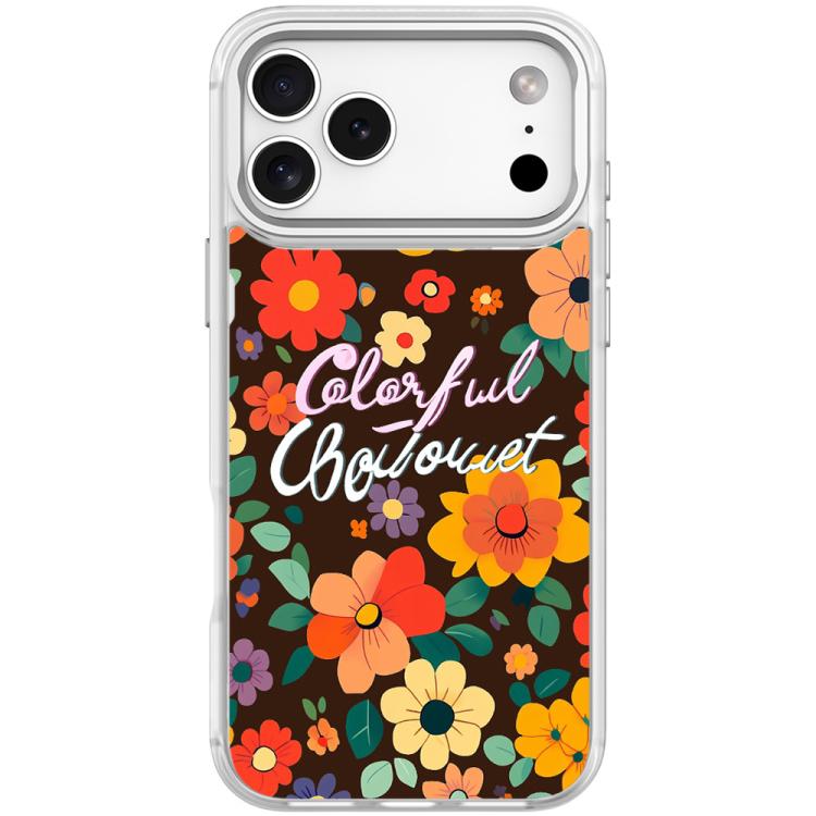 For iPhone 17 Pro Colorful Flowers Pattern Magnetic Phone Case(Transparent White)