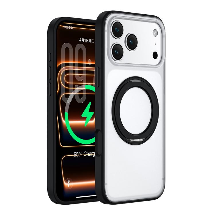 For iPhone 17 Pro Colorful Skin-Friendly Magnetic Rotating Holder Phone Case(Black)