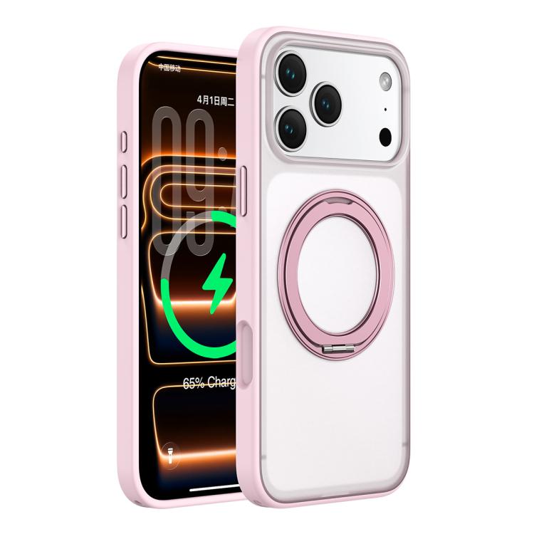 For iPhone 17 Pro Colorful Skin-Friendly Magnetic Rotating Holder Phone Case(Pink)