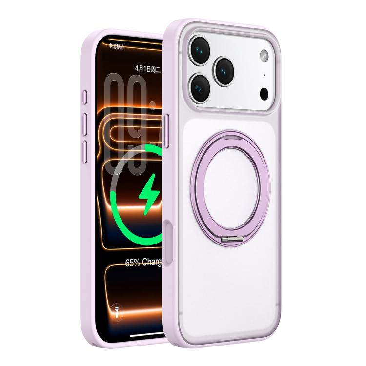 For iPhone 17 Pro Colorful Skin-Friendly Magnetic Rotating Holder Phone Case(Purple)
