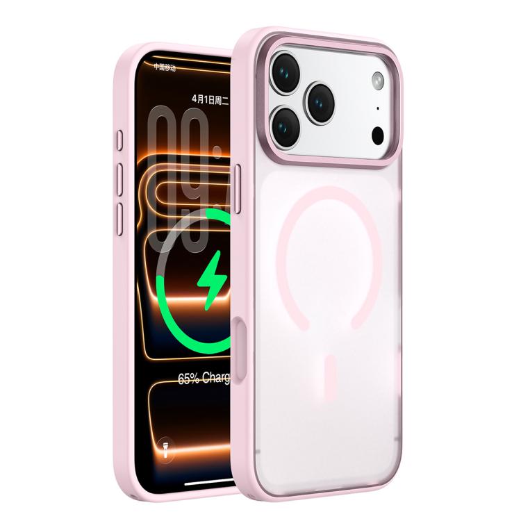 For iPhone 17 Pro Colorful Skin-Friendly Metal Lens Frame Magnetic Phone Case(Pink)