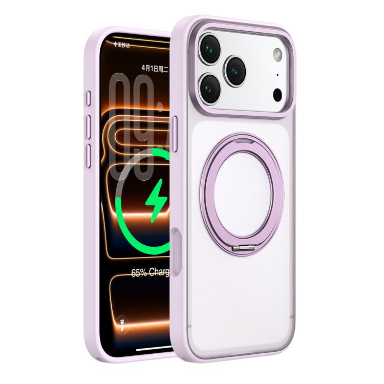 For iPhone 17 Pro Colorful Skin-Friendly Metal Lens Frame Magnetic Rotating Holder Phone Case(Purple)
