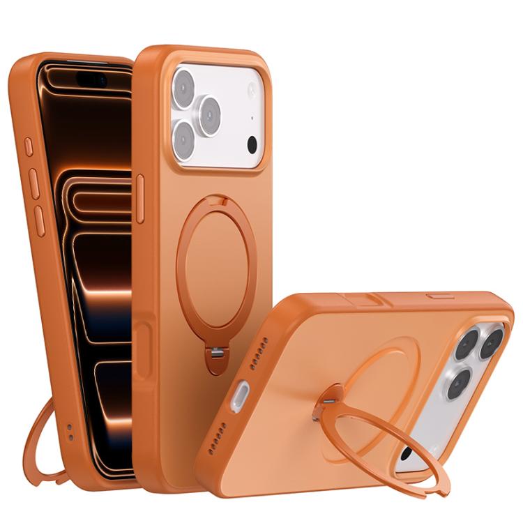 For iPhone 17 Pro Contrast Color Rotation Holder Magsafe Phone Case(Orange)