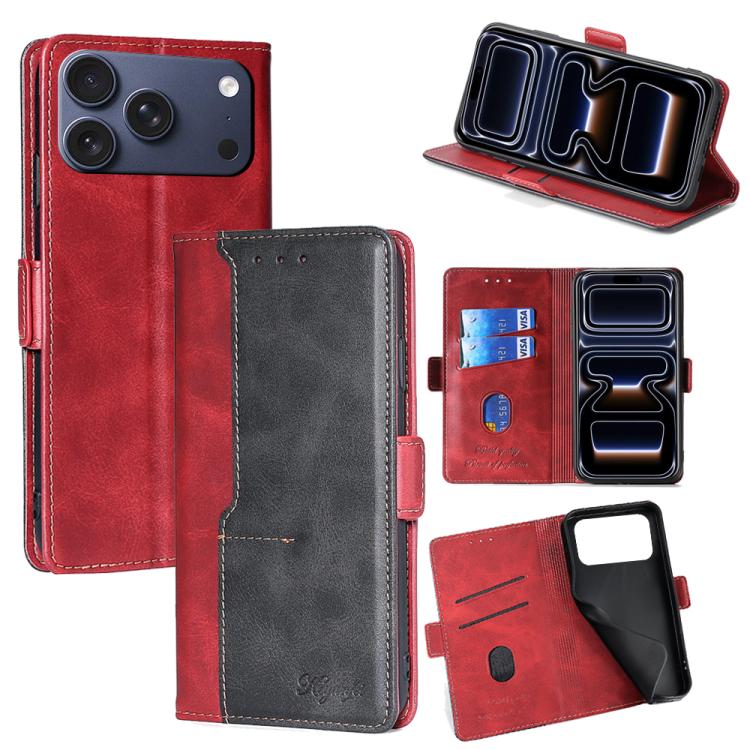 For iPhone 17 Pro Contrast Color Side Buckle Leather Phone Case(Red + Black)