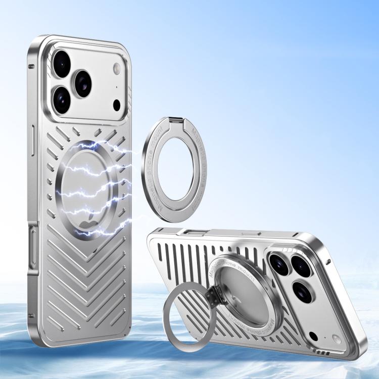 For iPhone 17 Pro Cooling MagSafe Magnetic Holder Metal Phone Case(Silver)
