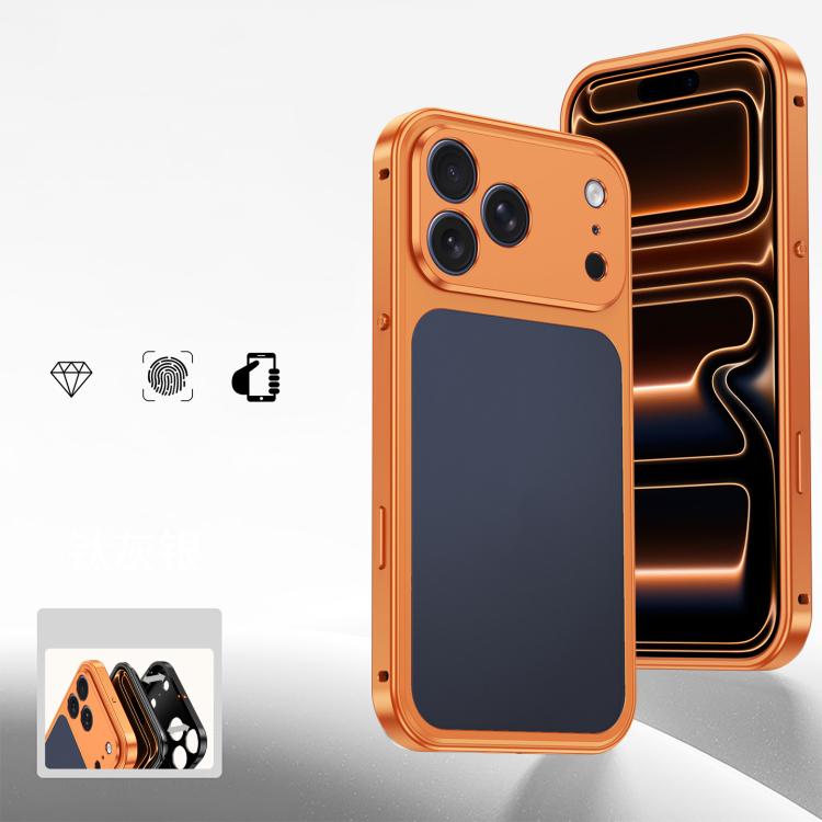 For iPhone 17 Pro Cooling Spring Buckle Metal Frame Phone Case(Ttanium Orange)