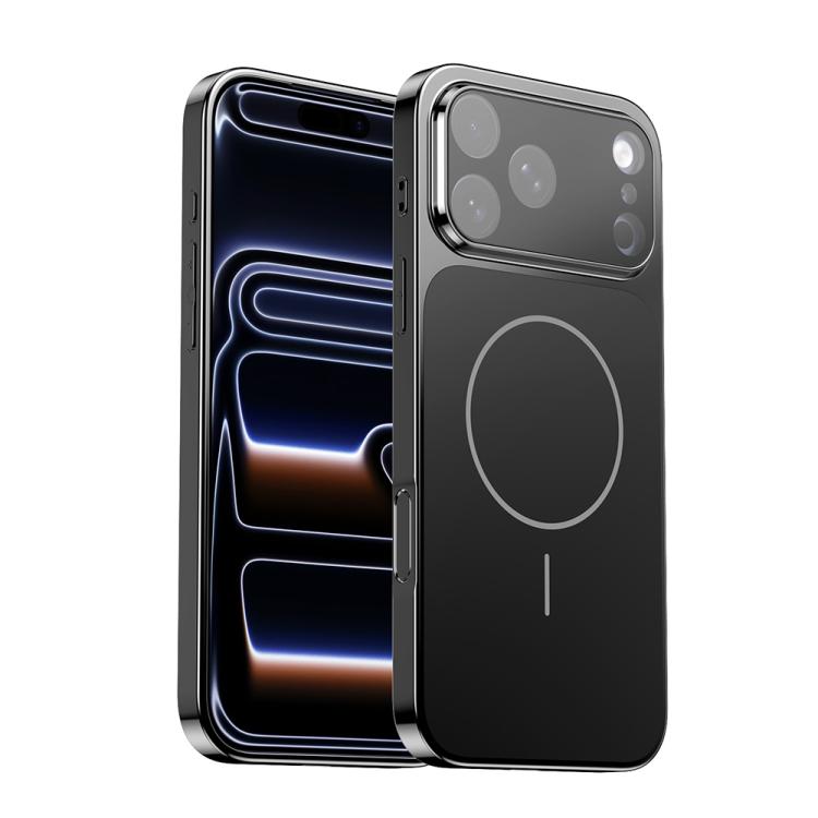 For iPhone 17 Pro Corning Glass Plating Large Window MagSafe Phone Case(Black)