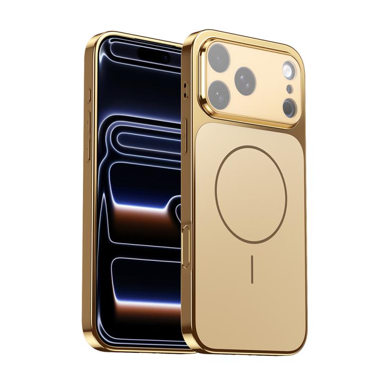 For iPhone 17 Pro Corning Glass Plating Large Window MagSafe Phone Case(Gold)