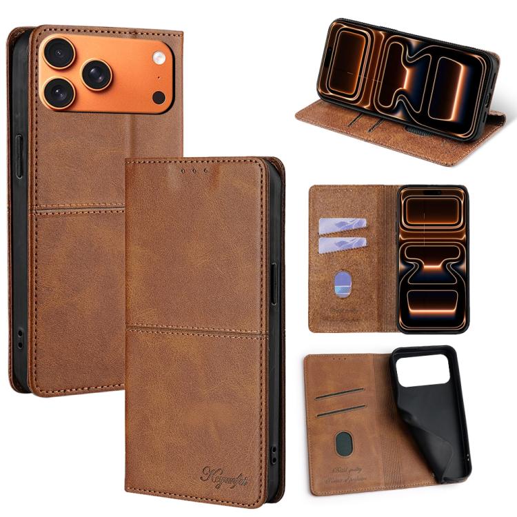 For iPhone 17 Pro Cow Texture Magnetic Leather Phone Case(Light Brown)