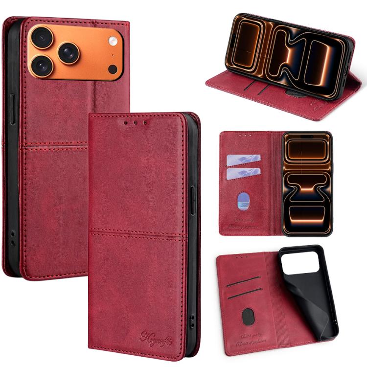 For iPhone 17 Pro Cow Texture Magnetic Leather Phone Case(Red)