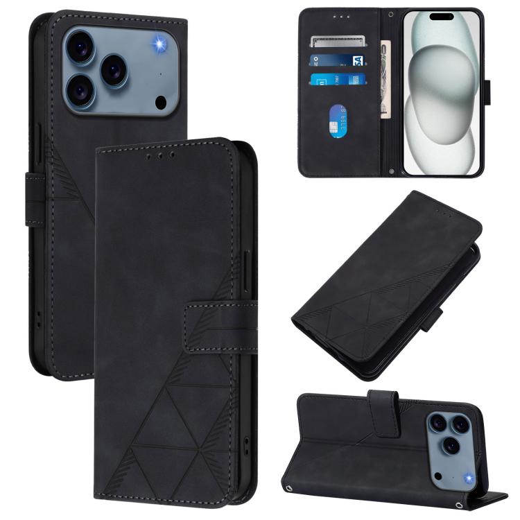 For iPhone 17 Pro Crossbody 3D Embossed Flip Leather Phone Case(Black)