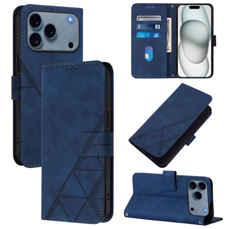 For iPhone 17 Pro Crossbody 3D Embossed Flip Leather Phone Case(Blue)
