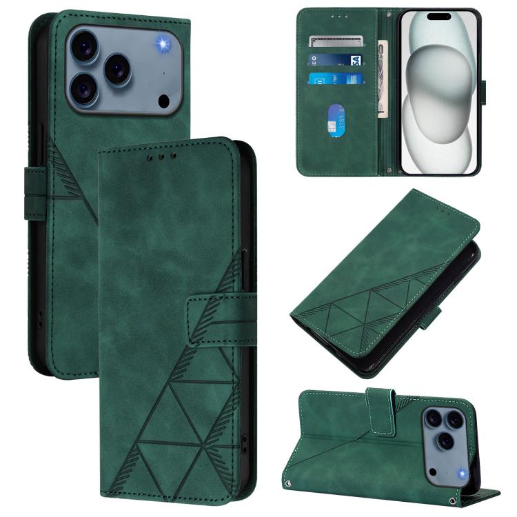 For iPhone 17 Pro Crossbody 3D Embossed Flip Leather Phone Case(Dark Green)