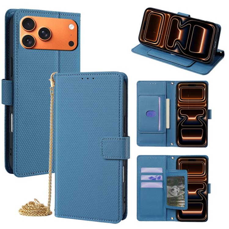 For iPhone 17 Pro Crossbody Chain Triangle Leather Phone Case(Blue)