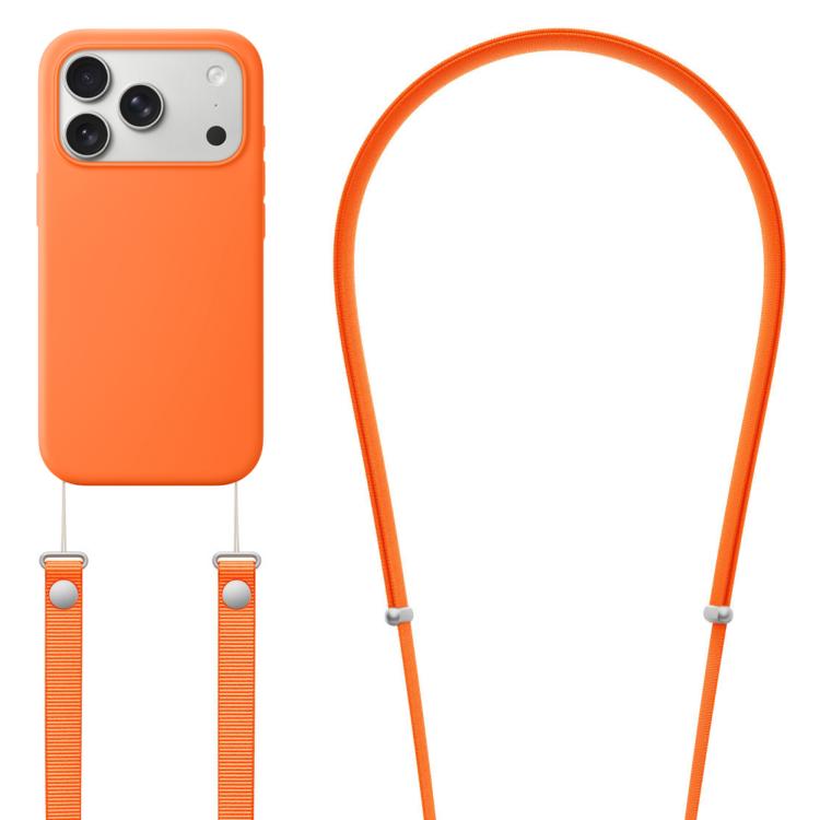 For iPhone 17 Pro Crossbody Imitation Nylon Magnetic Liquid Pop-Up Animation Liquid Silicone Phone Case(Orange)