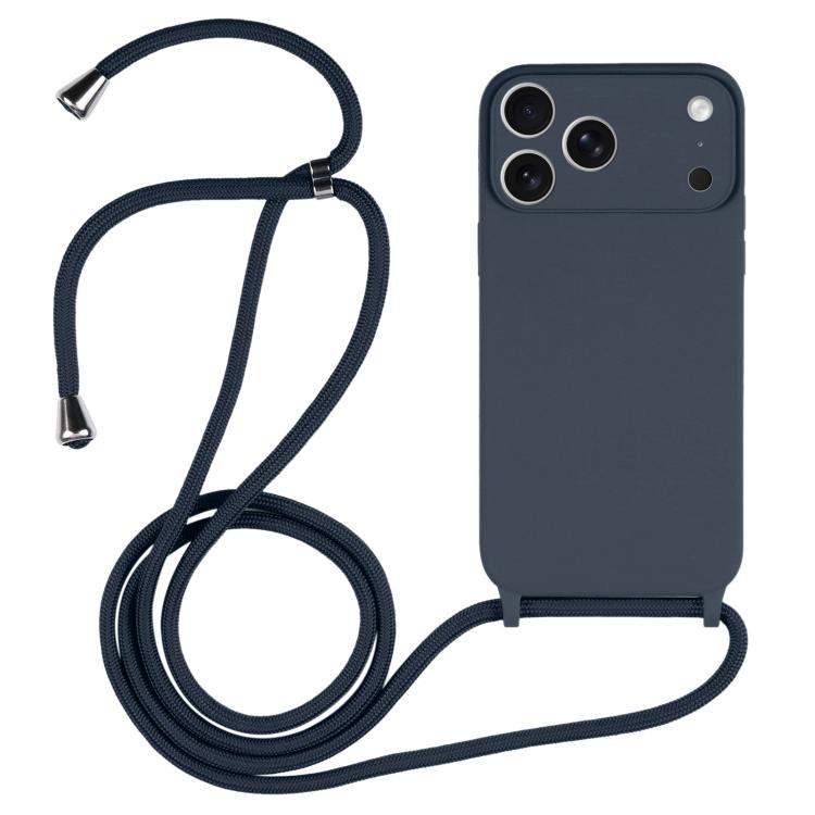 For iPhone 17 Pro Crossbody Lanyard Liquid Silicone Case(Midnight Blue)