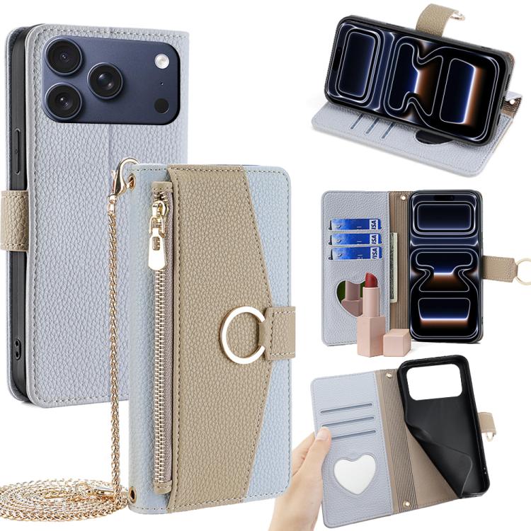 For iPhone 17 Pro Crossbody Litchi Texture Leather Phone Case(Blue)