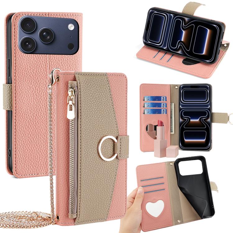 For iPhone 17 Pro Crossbody Litchi Texture Leather Phone Case(Pink)