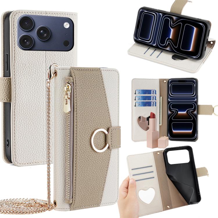 For iPhone 17 Pro Crossbody Litchi Texture Leather Phone Case(White)