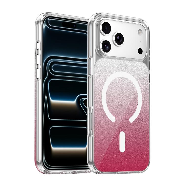 For iPhone 17 Pro Crystal Glitter Magnetic Phone Case(Pink)