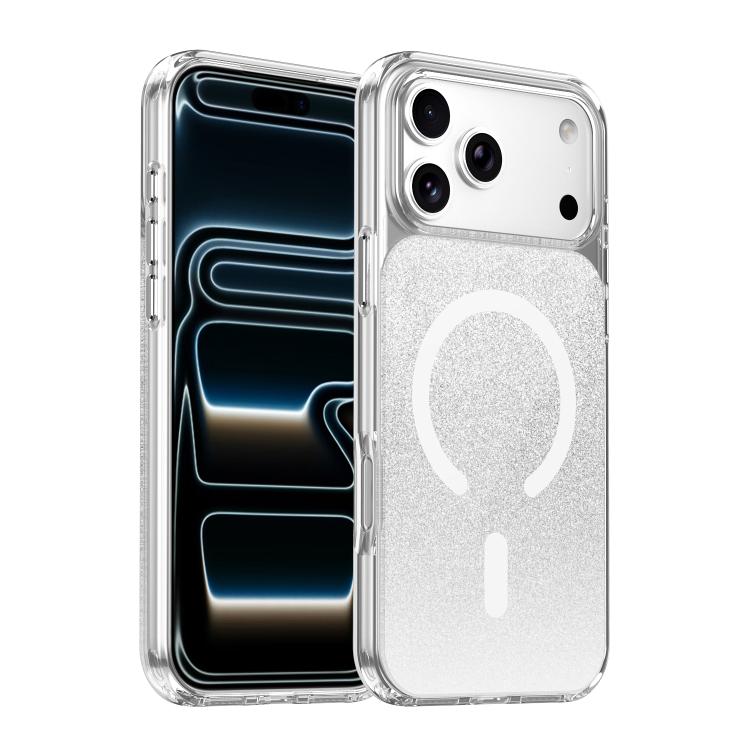 For iPhone 17 Pro Crystal Glitter Magnetic Phone Case(White)