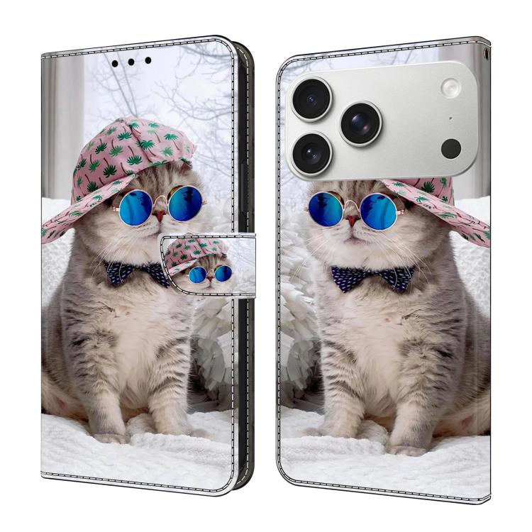 For iPhone 17 Pro Crystal-Like Painted Vegan Leather Phone Case(Cat)