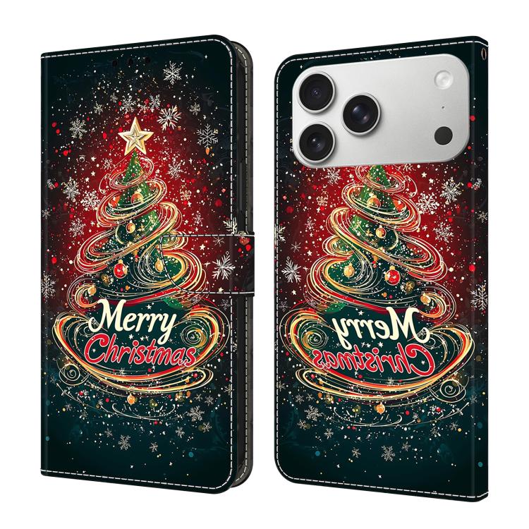For iPhone 17 Pro Crystal-Like Painted Vegan Leather Phone Case(Christmas Tree)