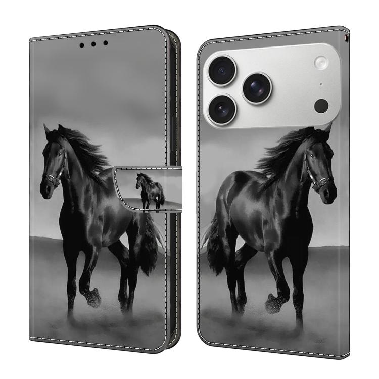 For iPhone 17 Pro Crystal-Like Painted Vegan Leather Phone Case(Dark Horse)