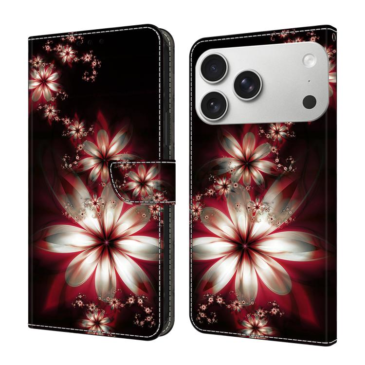 For iPhone 17 Pro Crystal-Like Painted Vegan Leather Phone Case(Dream Flower)