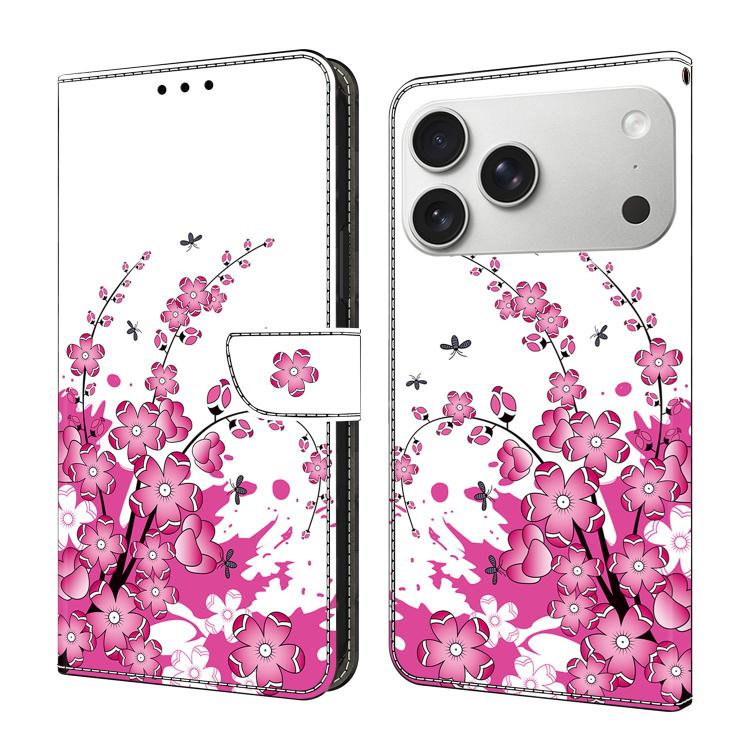For iPhone 17 Pro Crystal-Like Painted Vegan Leather Phone Case(Flower Vines)