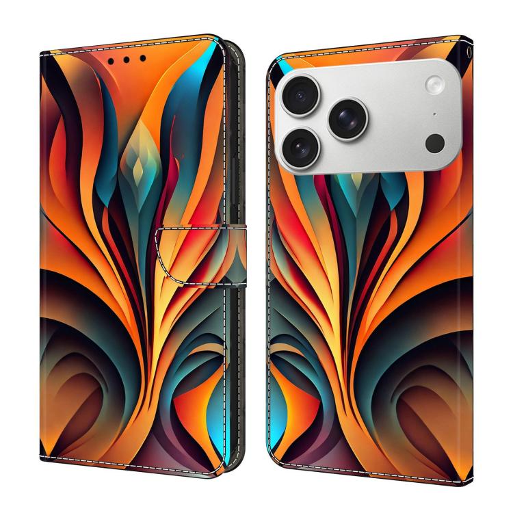 For iPhone 17 Pro Crystal-Like Painted Vegan Leather Phone Case(Flowing Rainbow)