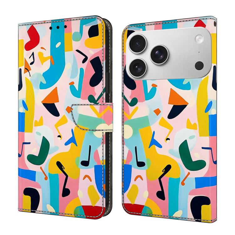 For iPhone 17 Pro Crystal-Like Painted Vegan Leather Phone Case(Fun Notes)