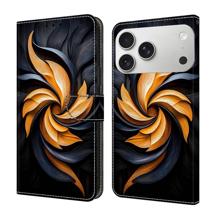 For iPhone 17 Pro Crystal-Like Painted Vegan Leather Phone Case(Gilded Vortex)