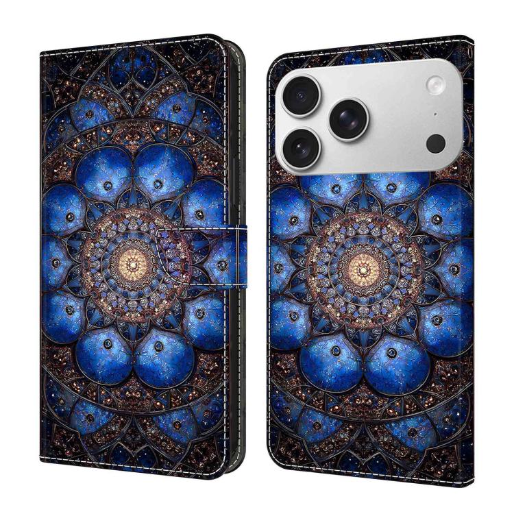 For iPhone 17 Pro Crystal-Like Painted Vegan Leather Phone Case(Glass Gemstones)