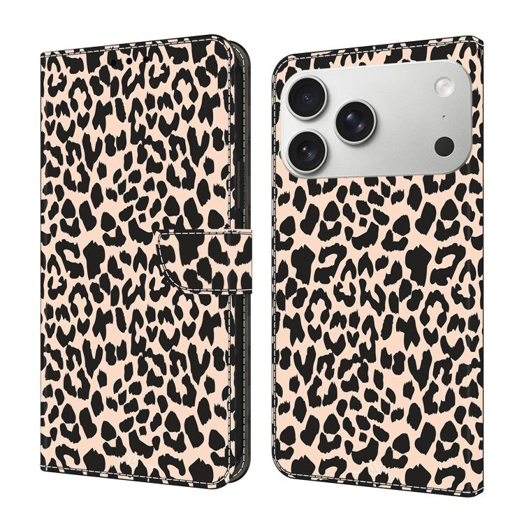For iPhone 17 Pro Crystal-Like Painted Vegan Leather Phone Case(Leopard Print)