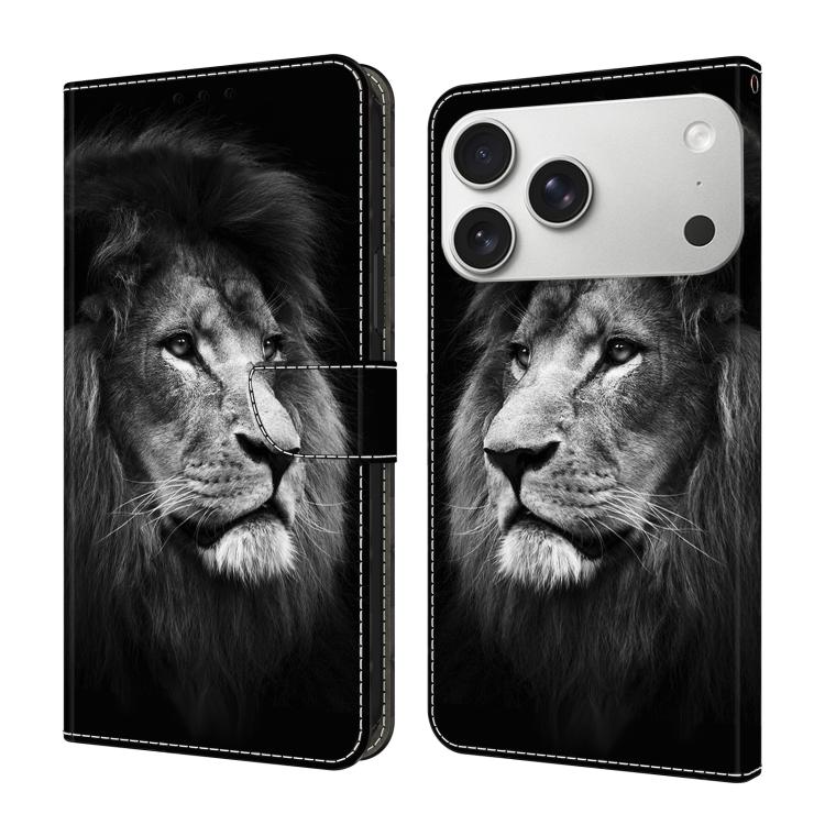 For iPhone 17 Pro Crystal-Like Painted Vegan Leather Phone Case(Lion)