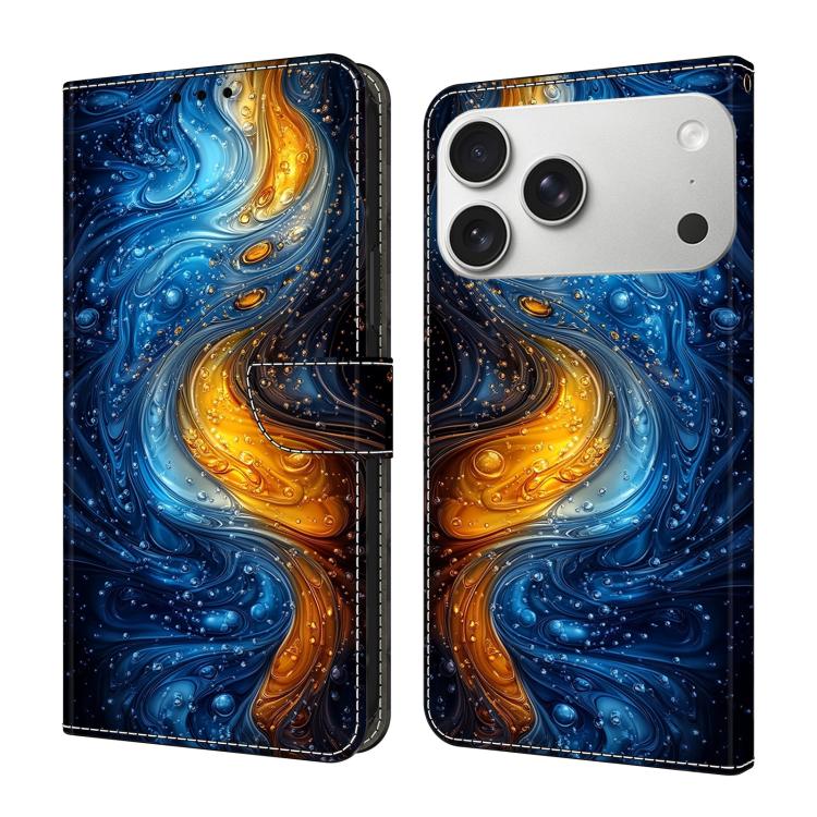 For iPhone 17 Pro Crystal-Like Painted Vegan Leather Phone Case(Liquid)