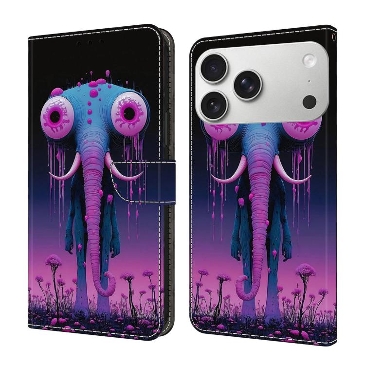 For iPhone 17 Pro Crystal-Like Painted Vegan Leather Phone Case(Long Nosed Elephant)