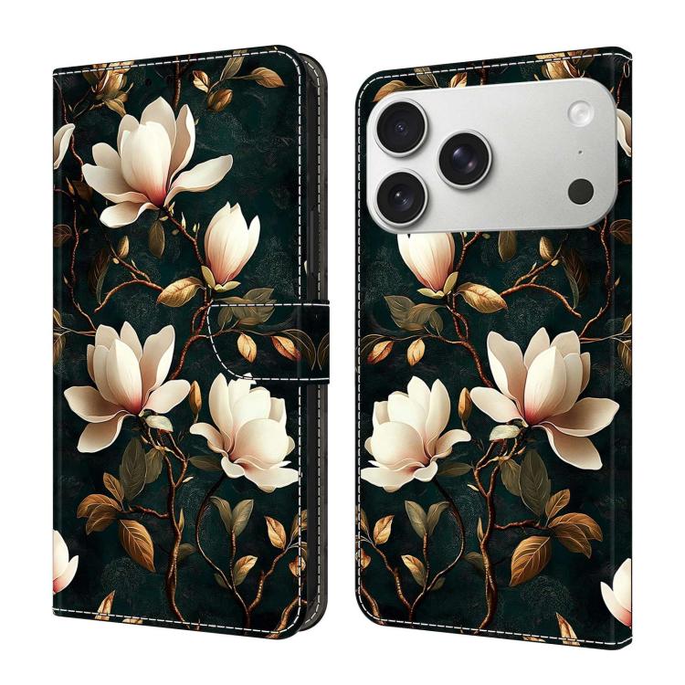 For iPhone 17 Pro Crystal-Like Painted Vegan Leather Phone Case(Magnolia)