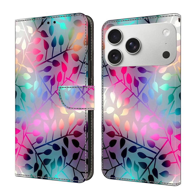 For iPhone 17 Pro Crystal-Like Painted Vegan Leather Phone Case(Maple Leaf)