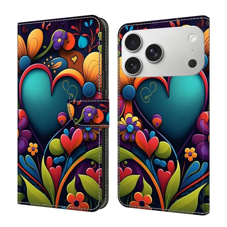 For iPhone 17 Pro Crystal-Like Painted Vegan Leather Phone Case(Oil Painted Flowers)
