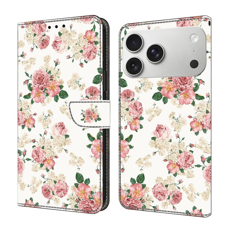 For iPhone 17 Pro Crystal-Like Painted Vegan Leather Phone Case(Peony)