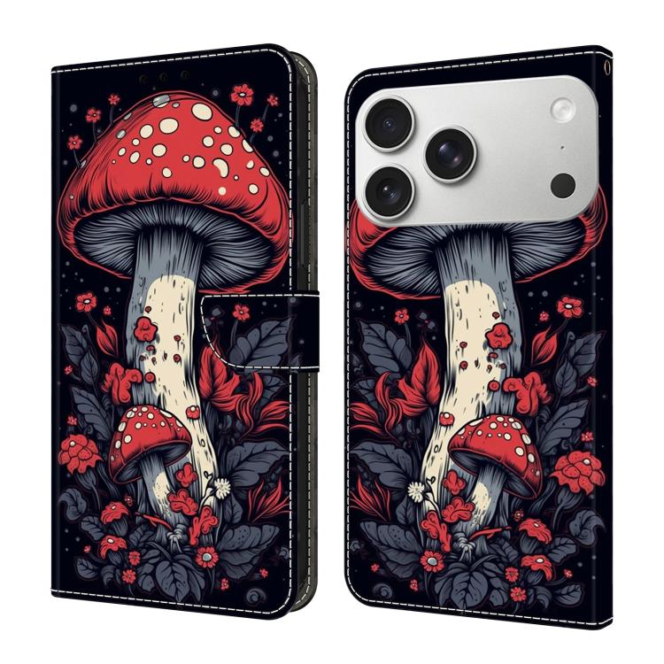 For iPhone 17 Pro Crystal-Like Painted Vegan Leather Phone Case(Red Mushroom)