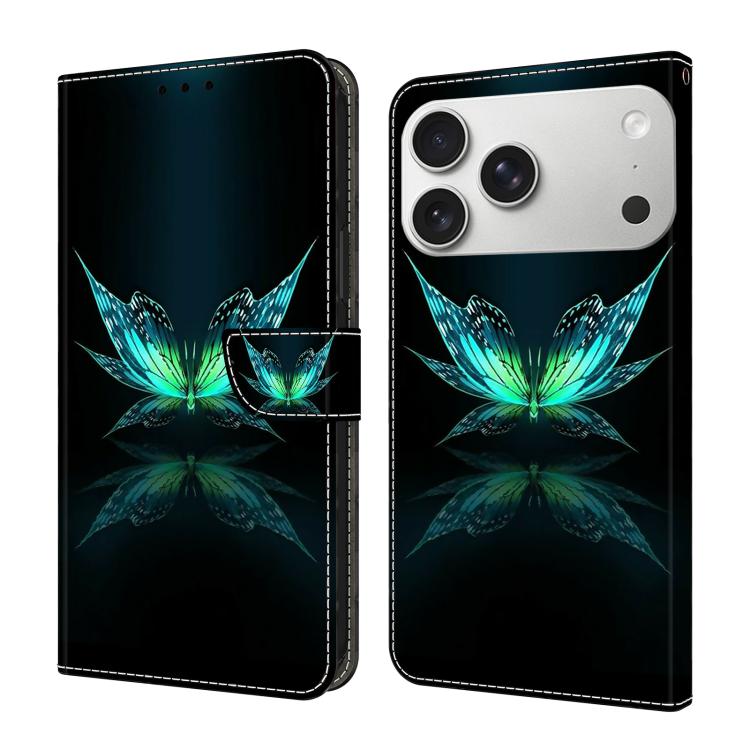 For iPhone 17 Pro Crystal-Like Painted Vegan Leather Phone Case(Reflection Butterfly)