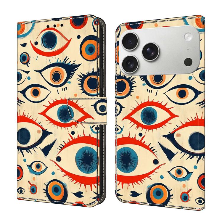 For iPhone 17 Pro Crystal-Like Painted Vegan Leather Phone Case(Retro Eyes)