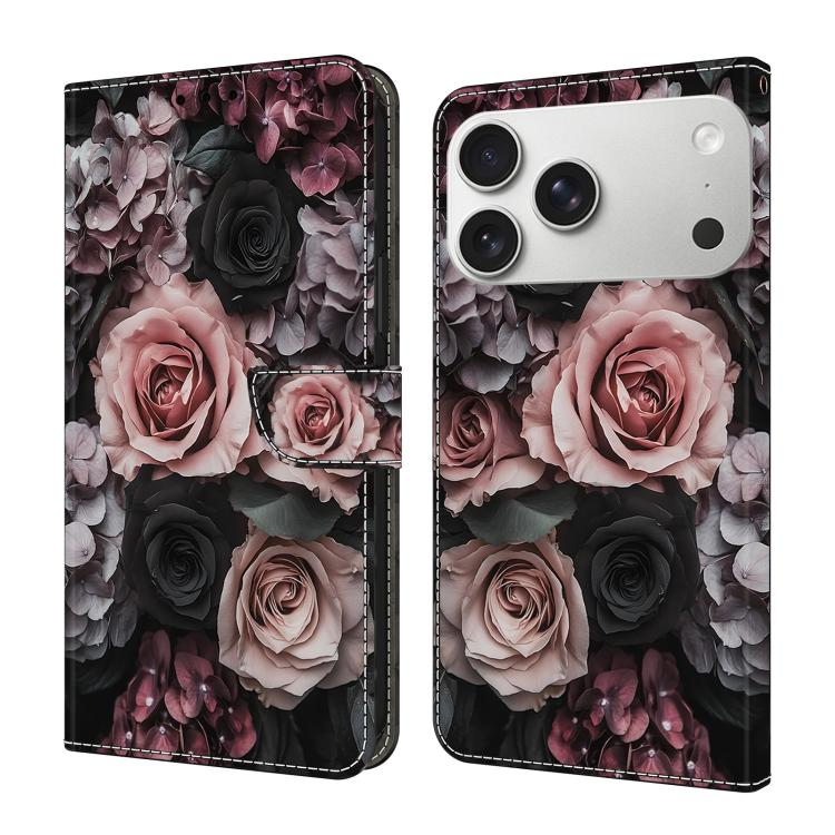 For iPhone 17 Pro Crystal-Like Painted Vegan Leather Phone Case(Rose)