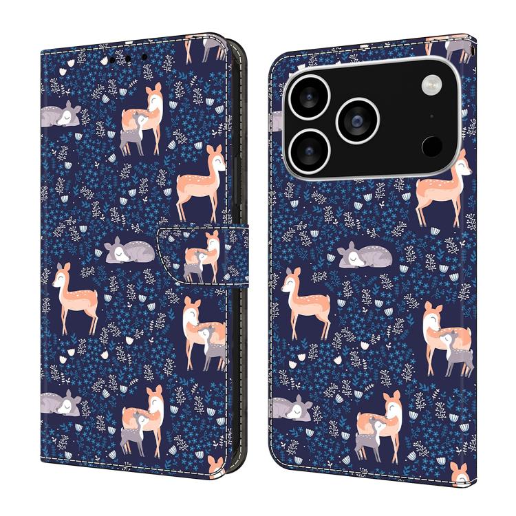 For iPhone 17 Pro Crystal-Like Painted Vegan Leather Phone Case(Sika Deer)
