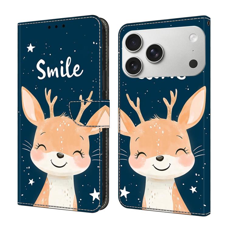 For iPhone 17 Pro Crystal-Like Painted Vegan Leather Phone Case(Smiling Deer)