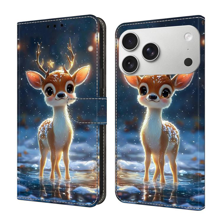 For iPhone 17 Pro Crystal-Like Painted Vegan Leather Phone Case(Starry Deer)